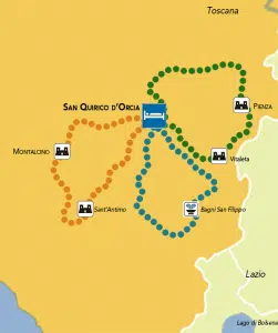 Mappa del tour della Val d'Orcia mappa weekend in val d'orcia